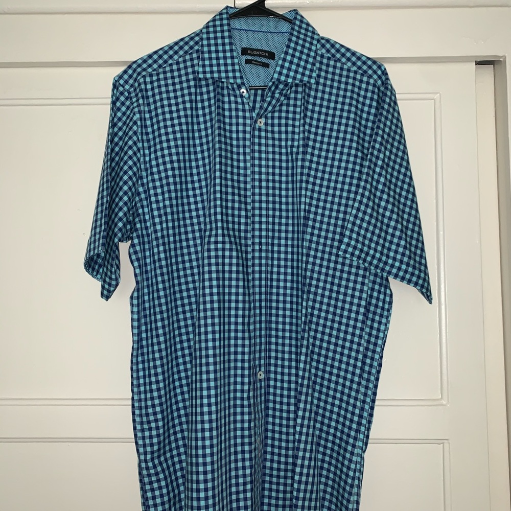 Blue plaid short sleeve button up